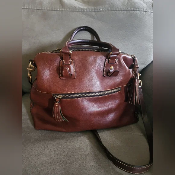 Dooney & Bourke Brown Leather Satchel - Picture 7 of 9
